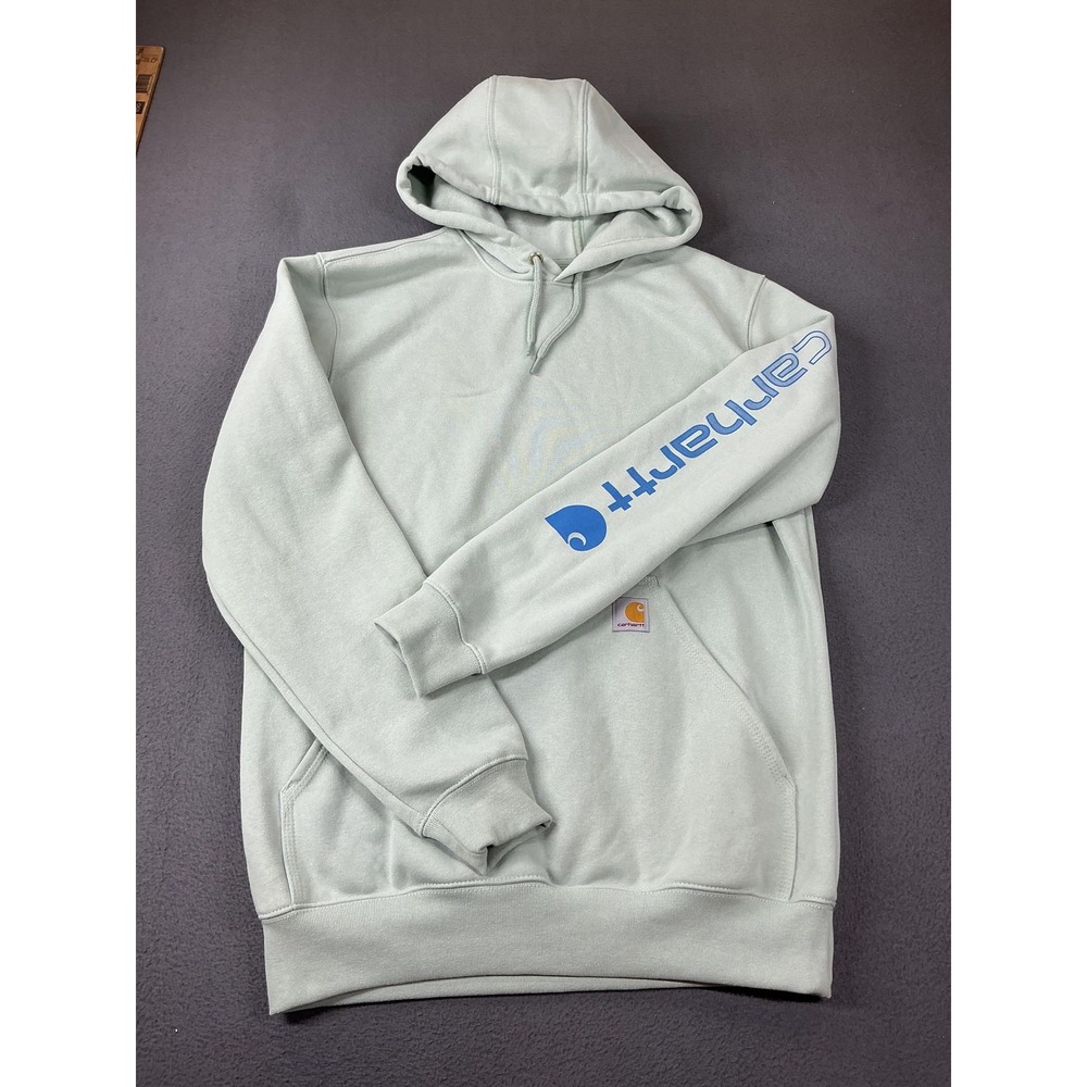 Carhartt Hoodie Mens S Green Pullover Loose Fit Heavyweight Fleece Logo Spellout